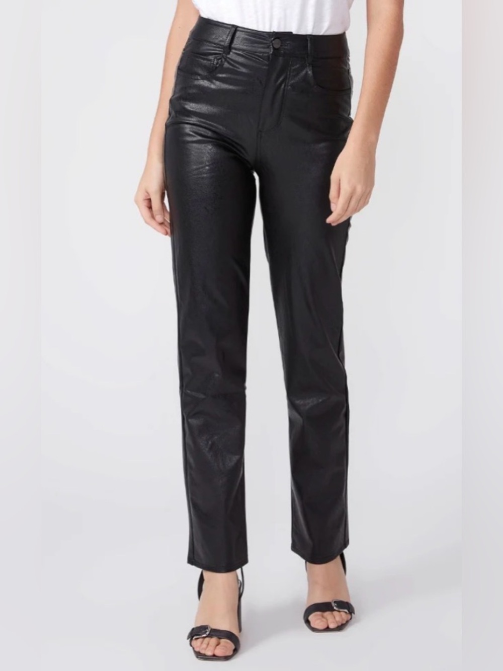 Paige Black Stella Straight Vegan Leather‎ Pants in Black Size 33 NWT